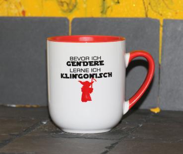 Tasse mit Spruch "BEVOR ICH GENDERE LEHRNE ICH KLINGONISCH"